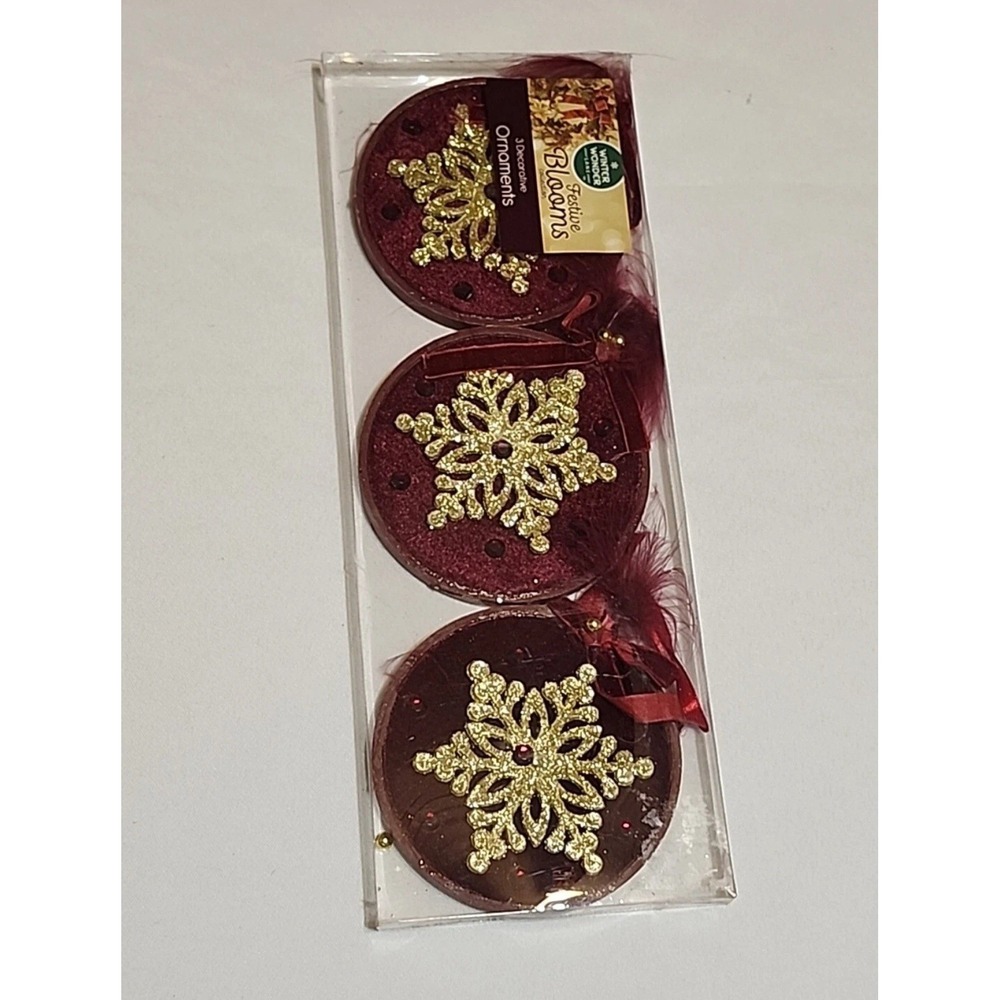 Winter Wonder Lane Festive Bloom Decorative Ornaments Burgundy 4" Round Glitter